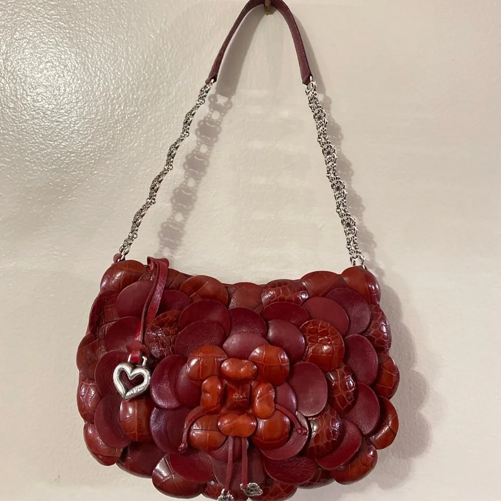 Brighton Rosalie Red Leather Flower Petal Shoulder Bag